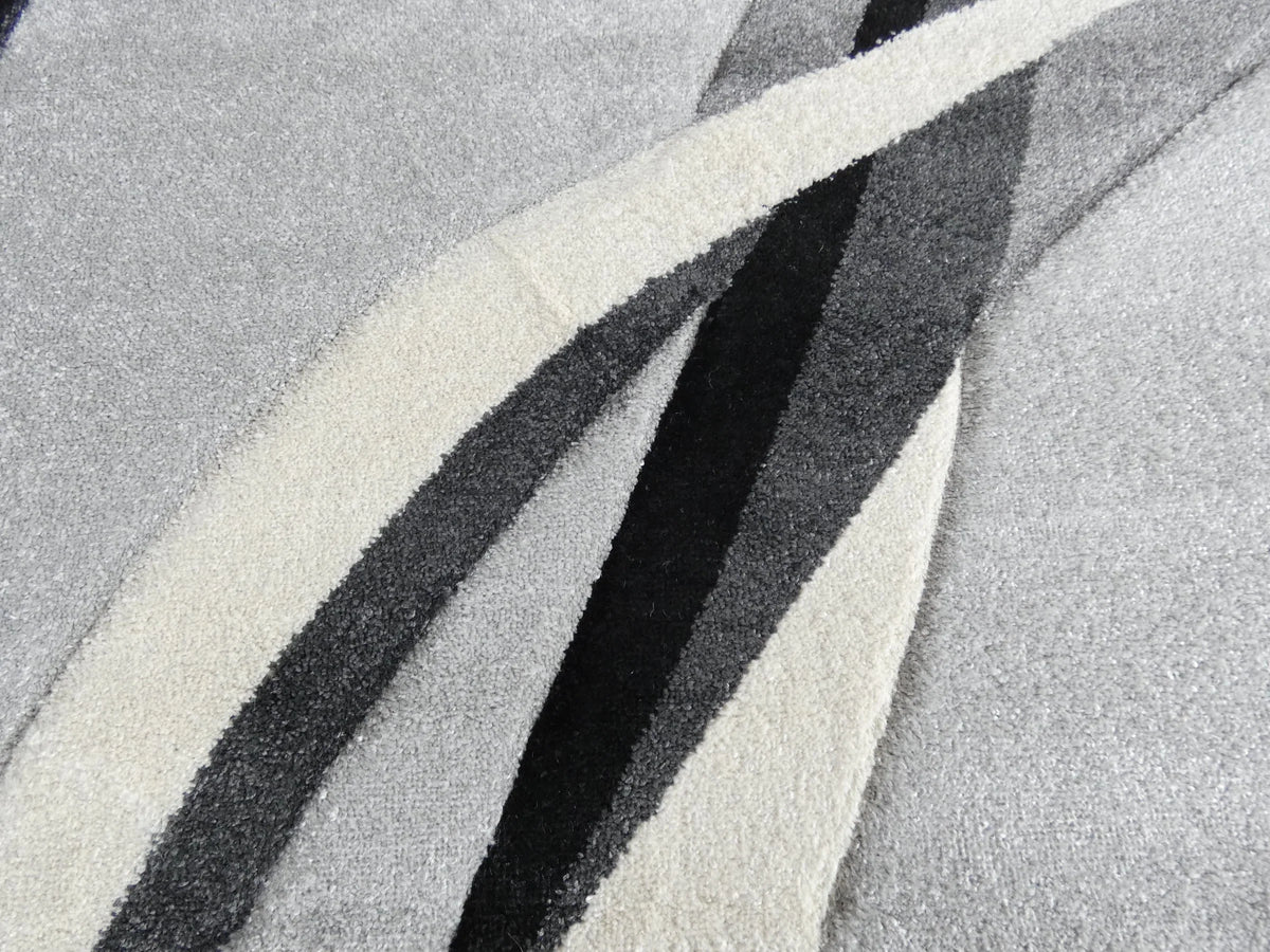 Abstract Modern Design Turkish Aroha Rug in Grey/ Turquoise/ Black - Rugs Direct