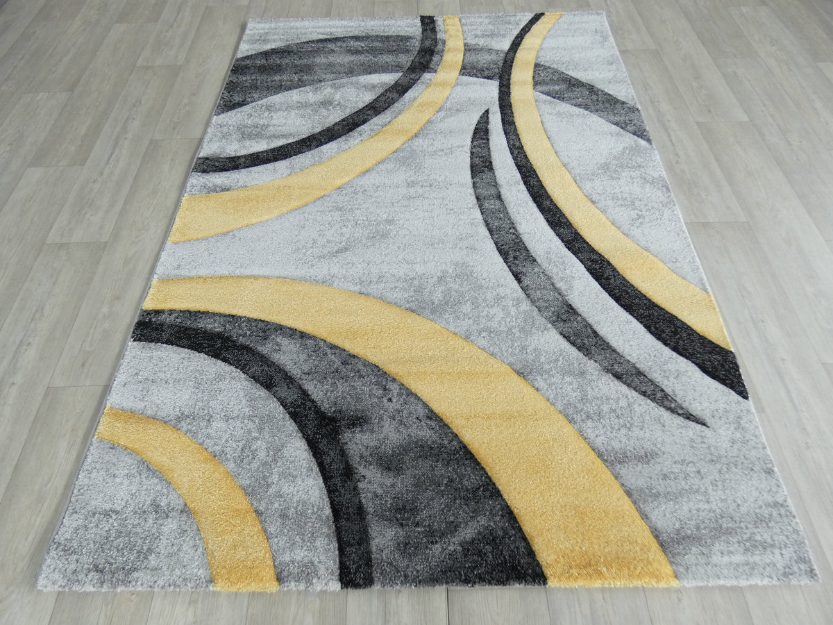Abstract Modern Design Turkish Aroha Rug in Yellow/ Grey/ Black