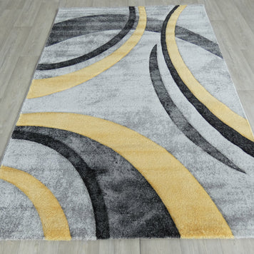 Abstract Modern Design Turkish Aroha Rug in Yellow/ Grey/ Black