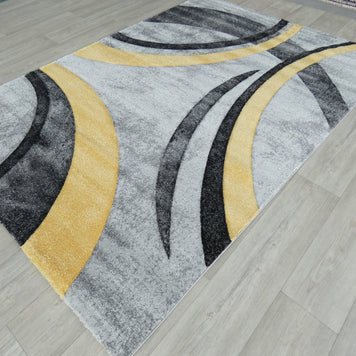 Abstract Modern Design Turkish Aroha Rug in Yellow/ Grey/ Black