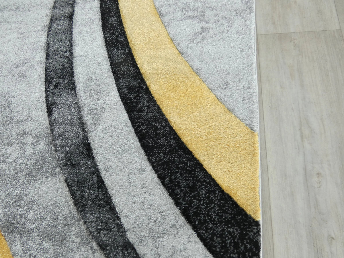 Abstract Modern Design Turkish Aroha Rug in Yellow/ Grey/ Black