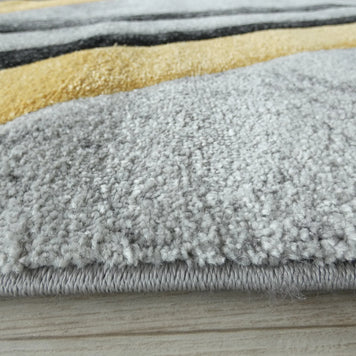 Abstract Modern Design Turkish Aroha Rug in Yellow/ Grey/ Black