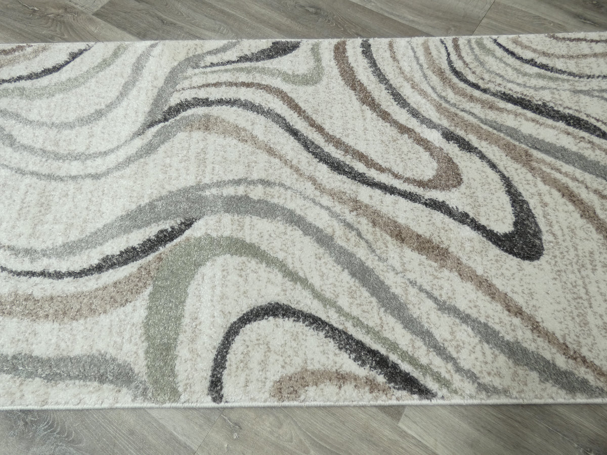 Swirl Abstract Style Neutral Colour Hallway Runner 80cm Wide x Cut To Order