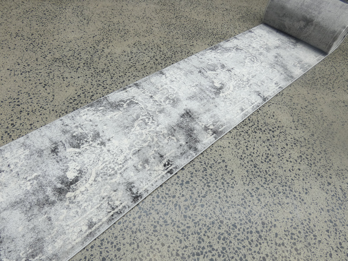 Aroha Geometric Modern Design Turkish Hallway Runner in Light Grey & Grey Colour 78cm Wide x Cut To Order