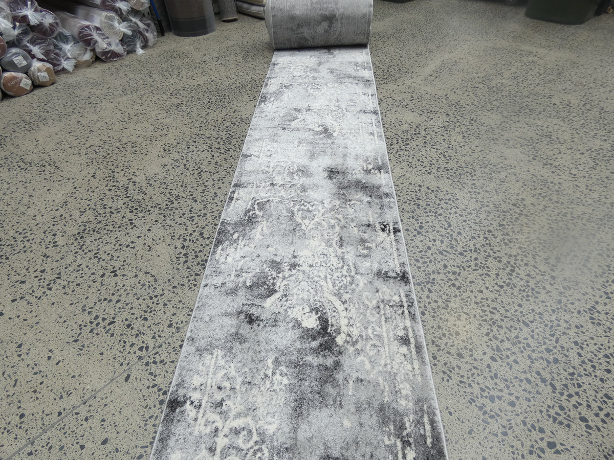 Aroha Geometric Modern Design Turkish Hallway Runner in Light Grey & Grey Colour 78cm Wide x Cut To Order