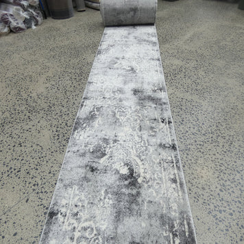 Aroha Geometric Modern Design Turkish Hallway Runner in Light Grey & Grey Colour 78cm Wide x Cut To Order