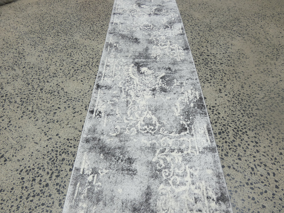 Aroha Geometric Modern Design Turkish Hallway Runner in Light Grey & Grey Colour 78cm Wide x Cut To Order