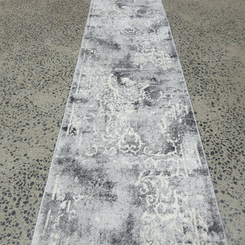 Aroha Geometric Modern Design Turkish Hallway Runner in Light Grey & Grey Colour 78cm Wide x Cut To Order