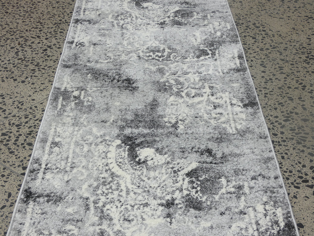 Aroha Geometric Modern Design Turkish Hallway Runner in Light Grey & Grey Colour 78cm Wide x Cut To Order