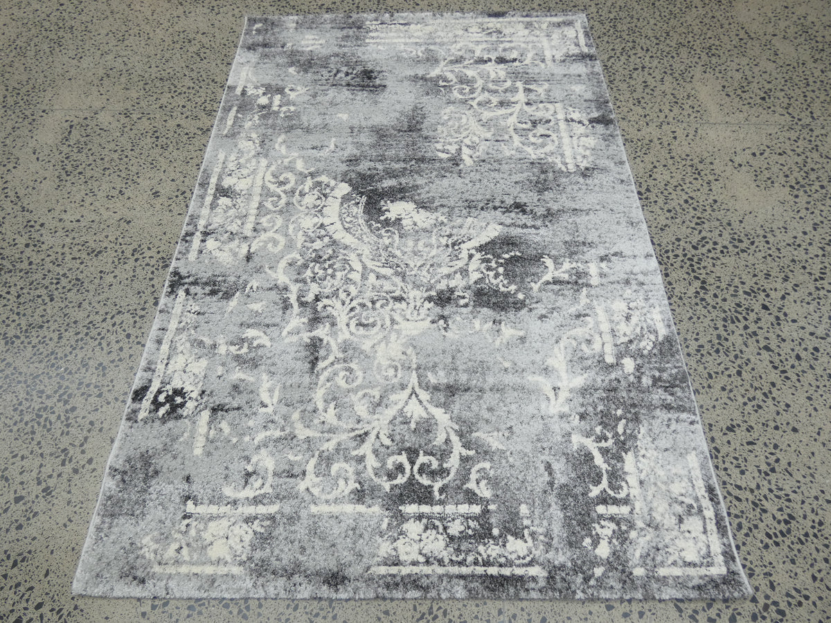 Geometric Modern Design Turkish Aroha Rug in Light Grey & Grey