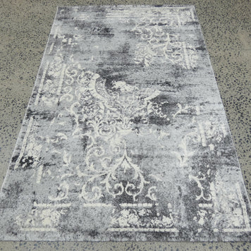 Geometric Modern Design Turkish Aroha Rug in Light Grey & Grey