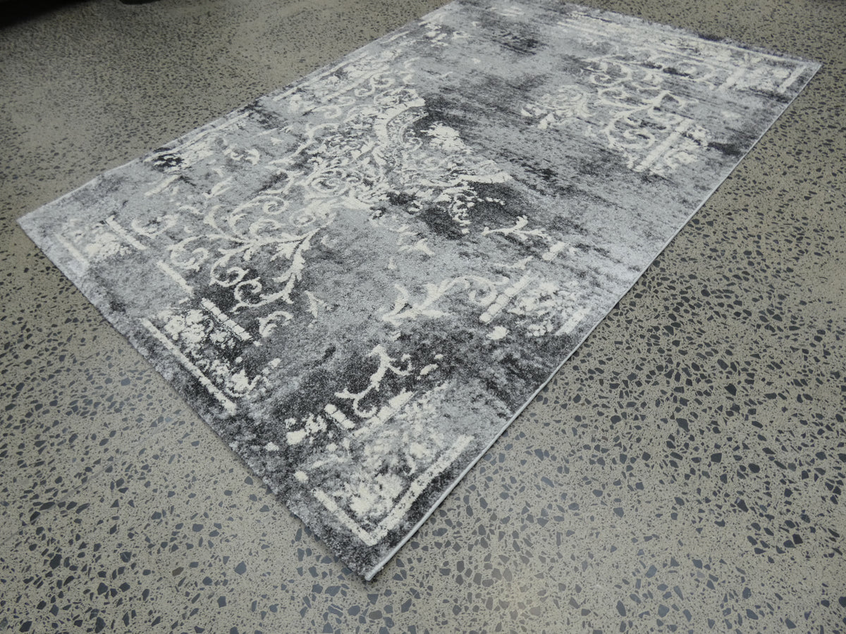 Geometric Modern Design Turkish Aroha Rug in Light Grey & Grey
