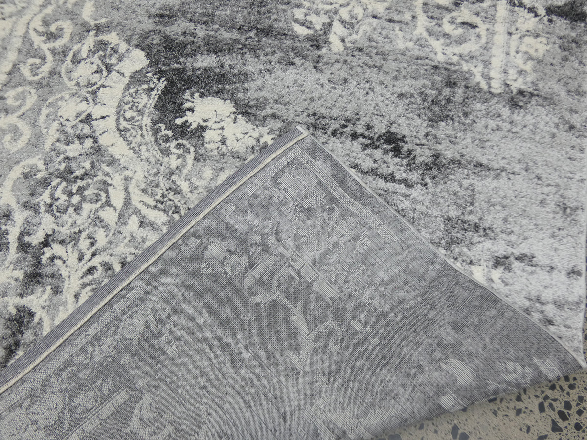 Geometric Modern Design Turkish Aroha Rug in Light Grey & Grey
