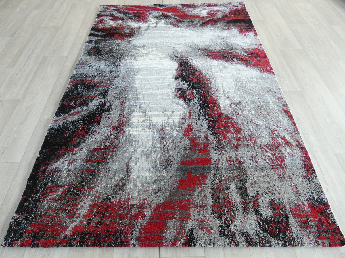 Abstract Modern Design Turkish Aroha Rug in Grey & Red