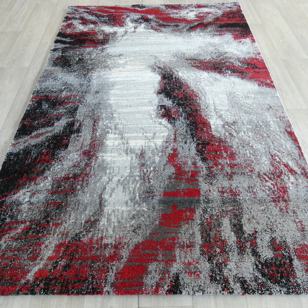 Abstract Modern Design Turkish Aroha Rug in Grey & Red