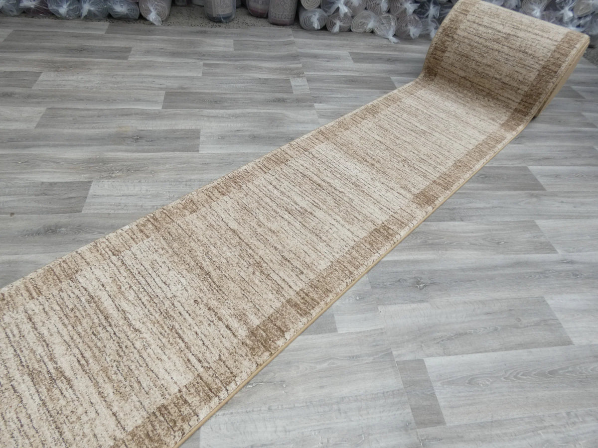Border Design Hallway Runner Beige Colour Size: 67cm x Cut to Order
