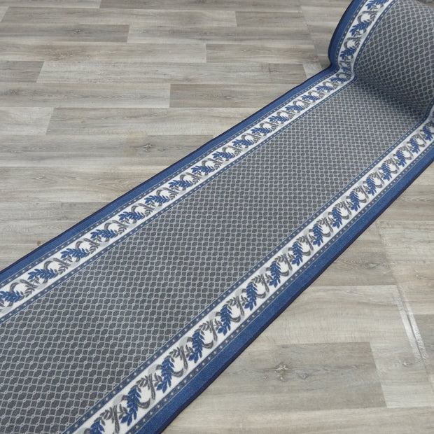 "Pandora" Grey & Blue Colour Non Slip Rubber Back Runner 80cm Wide x Cut To Order