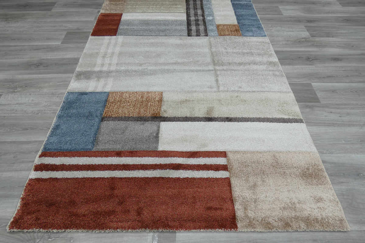 Kimya Collection Modern Block Pattern Rug in Warm Earth Tones – Contemporary Geometric Design