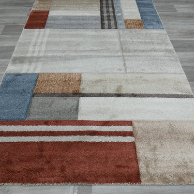 Kimya Collection Modern Block Pattern Rug in Warm Earth Tones – Contemporary Geometric Design