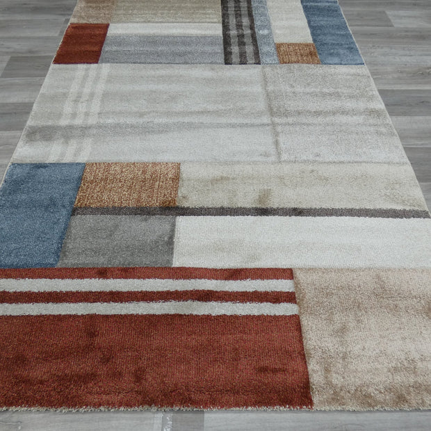 Kimya Collection Modern Block Pattern Rug in Warm Earth Tones – Contemporary Geometric Design