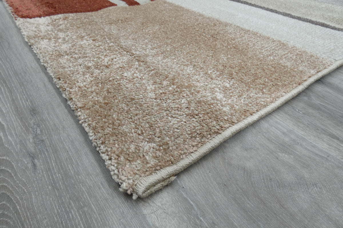 Kimya Collection Modern Block Pattern Rug in Warm Earth Tones – Contemporary Geometric Design