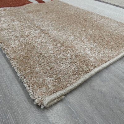 Kimya Collection Modern Block Pattern Rug in Warm Earth Tones – Contemporary Geometric Design
