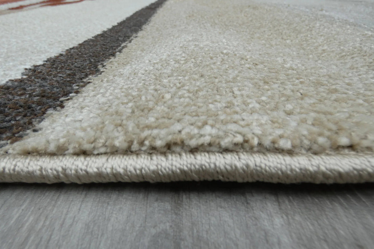 Kimya Collection Modern Block Pattern Rug in Warm Earth Tones – Contemporary Geometric Design
