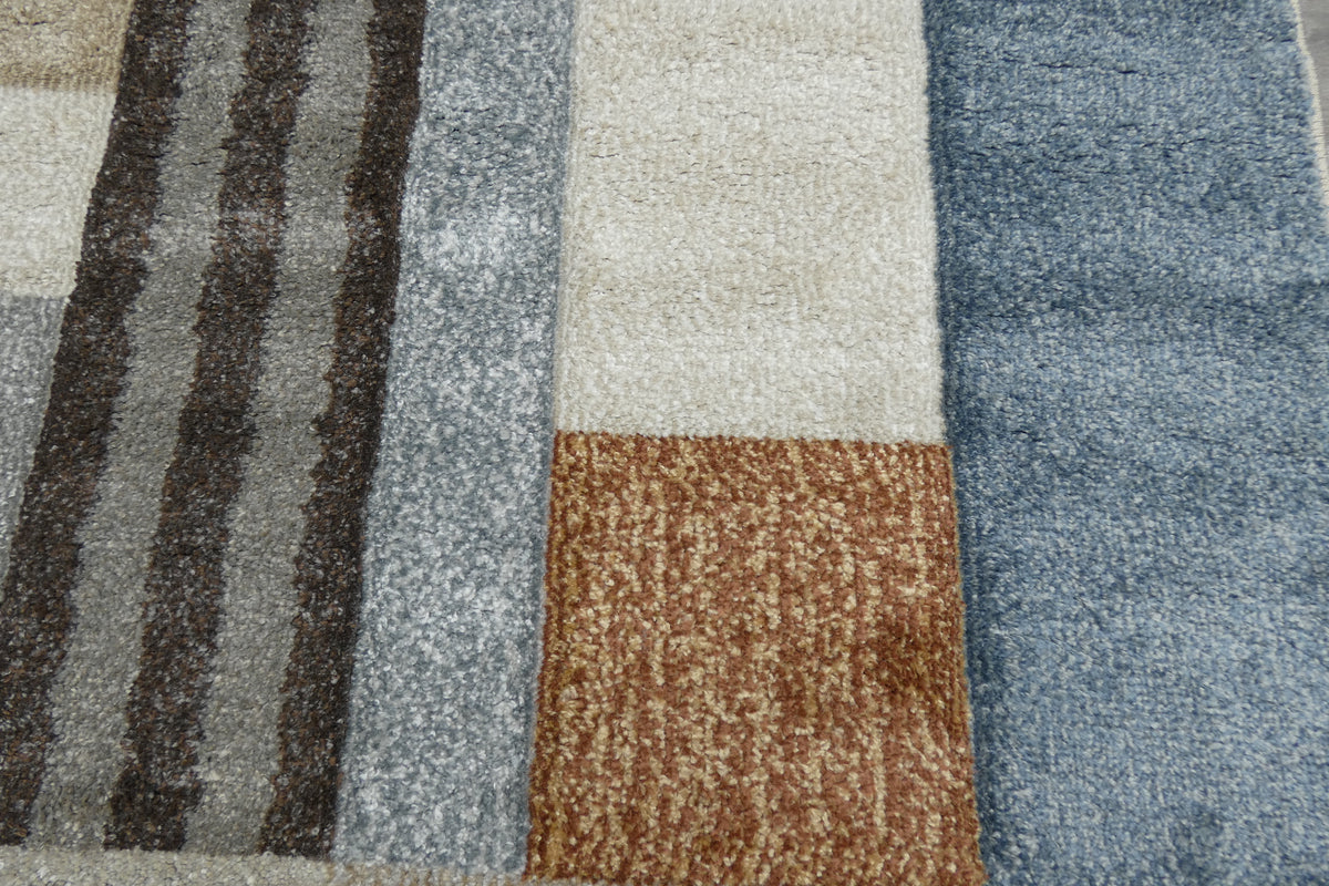 Kimya Collection Modern Block Pattern Rug in Warm Earth Tones – Contemporary Geometric Design