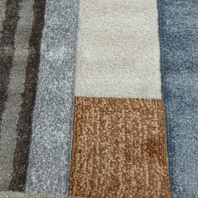 Kimya Collection Modern Block Pattern Rug in Warm Earth Tones – Contemporary Geometric Design