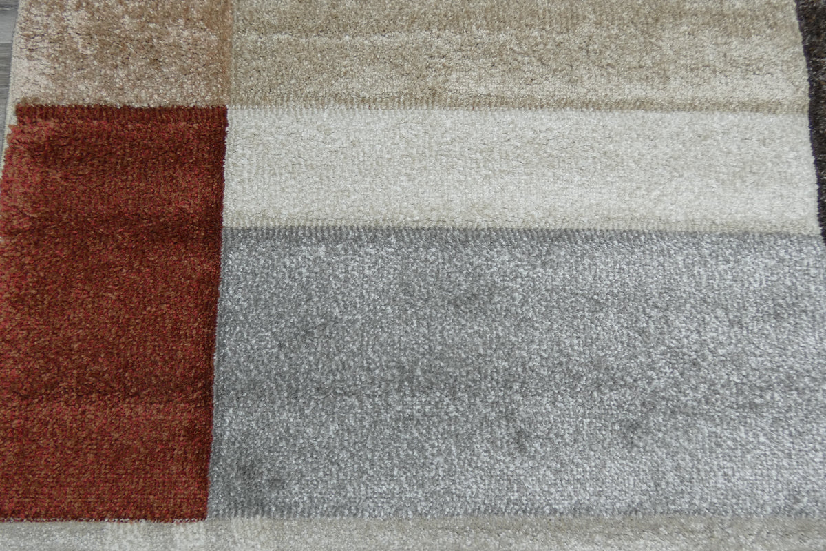Kimya Collection Modern Block Pattern Rug in Warm Earth Tones – Contemporary Geometric Design