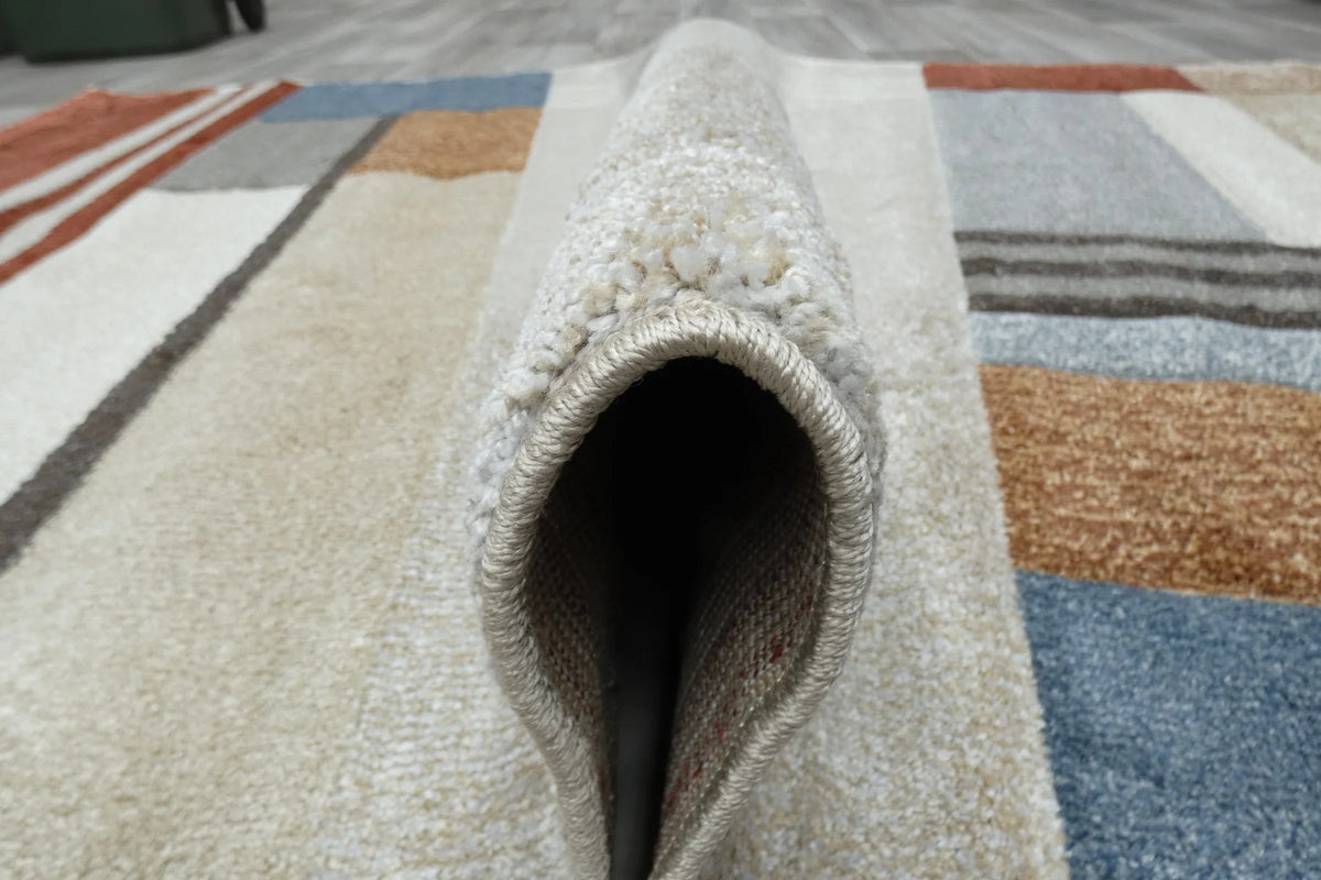 Kimya Collection Modern Block Pattern Rug in Warm Earth Tones – Contemporary Geometric Design
