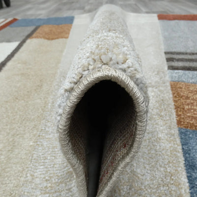 Kimya Collection Modern Block Pattern Rug in Warm Earth Tones – Contemporary Geometric Design