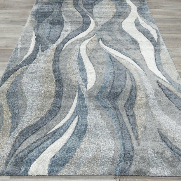Kimya Collection Abstract Wave Rug in Navy and Neutral Tones – Fluid Contemporary Design