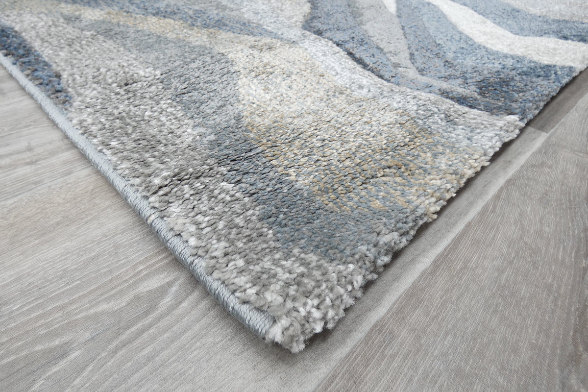 Kimya Collection Abstract Wave Rug in Navy and Neutral Tones – Fluid Contemporary Design