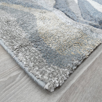 Kimya Collection Abstract Wave Rug in Navy and Neutral Tones – Fluid Contemporary Design