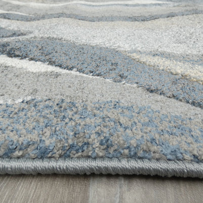 Kimya Collection Abstract Wave Rug in Navy and Neutral Tones – Fluid Contemporary Design