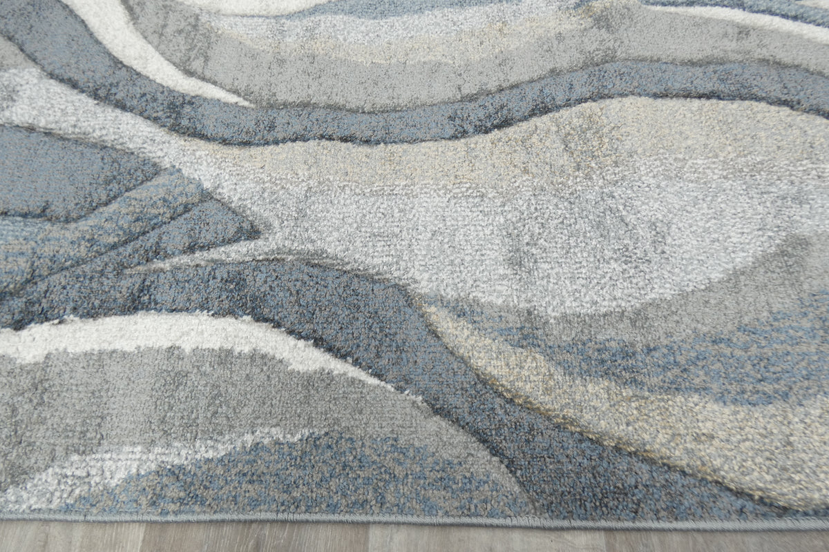 Kimya Collection Abstract Wave Rug in Navy and Neutral Tones – Fluid Contemporary Design