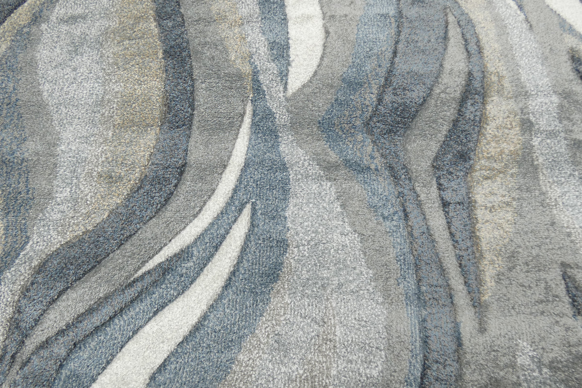 Kimya Collection Abstract Wave Rug in Navy and Neutral Tones – Fluid Contemporary Design