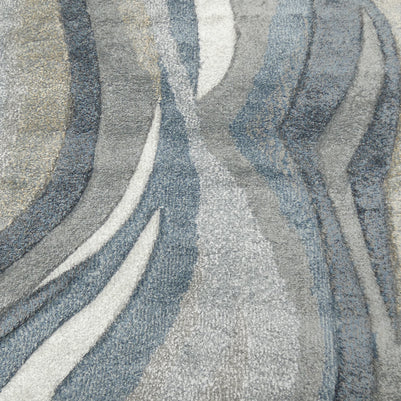Kimya Collection Abstract Wave Rug in Navy and Neutral Tones – Fluid Contemporary Design