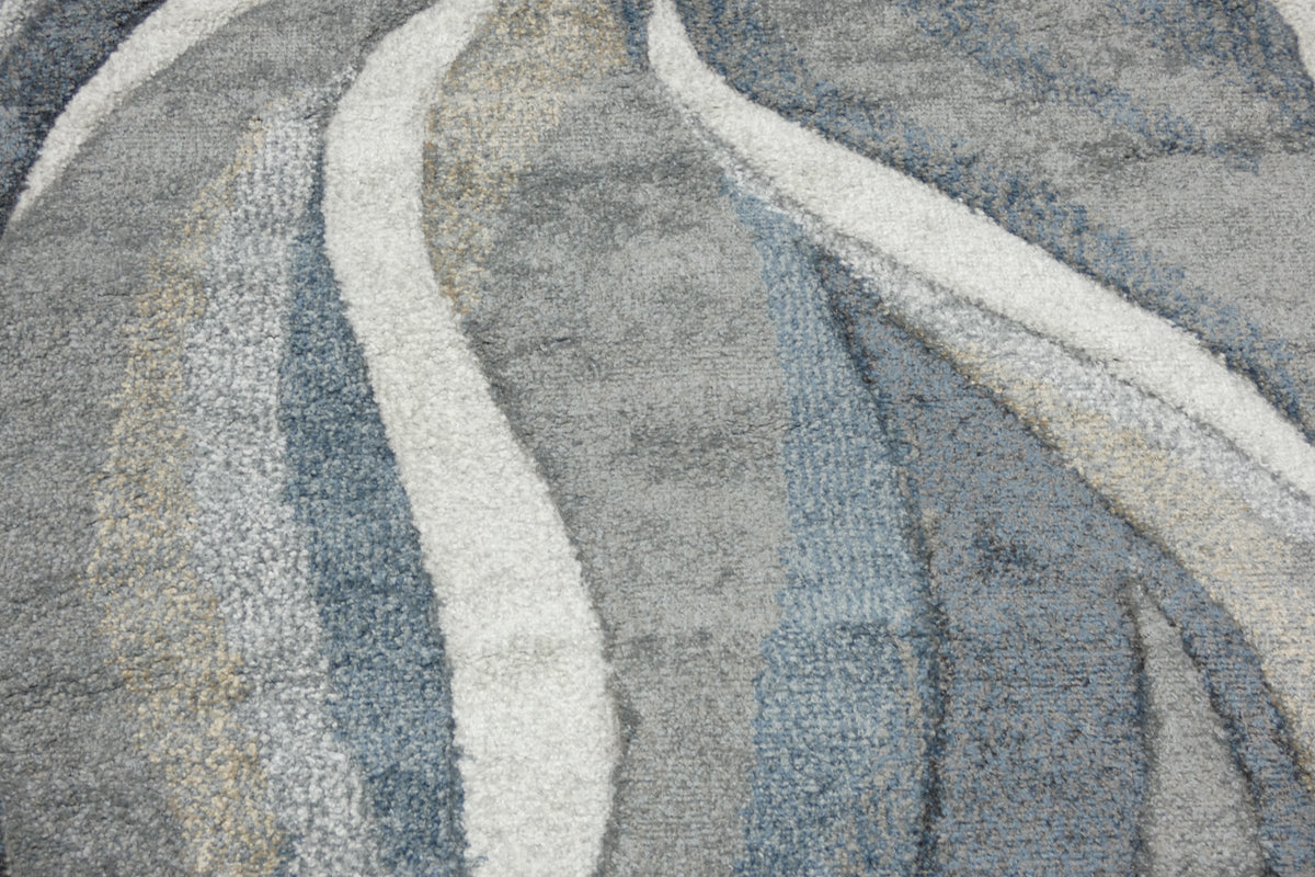 Kimya Collection Abstract Wave Rug in Navy and Neutral Tones – Fluid Contemporary Design