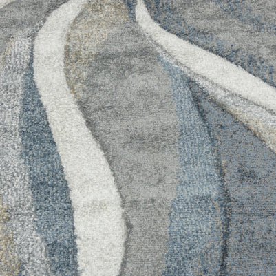 Kimya Collection Abstract Wave Rug in Navy and Neutral Tones – Fluid Contemporary Design
