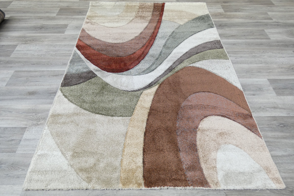 Kimya Collection Retro Wave Rug in Earthy Tones – Bold and Flowing Design