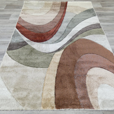 Kimya Collection Retro Wave Rug in Earthy Tones – Bold and Flowing Design