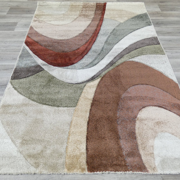 Kimya Collection Retro Wave Rug in Earthy Tones – Bold and Flowing Design