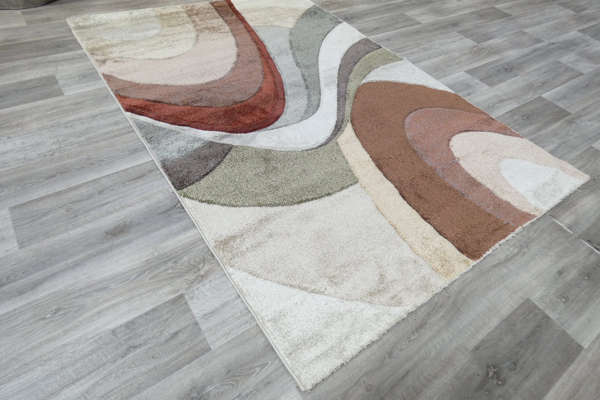 Kimya Collection Retro Wave Rug in Earthy Tones – Bold and Flowing Design