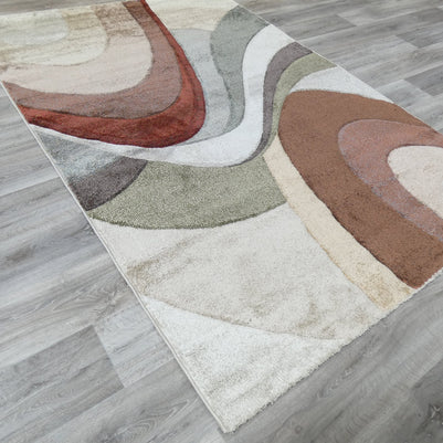 Kimya Collection Retro Wave Rug in Earthy Tones – Bold and Flowing Design