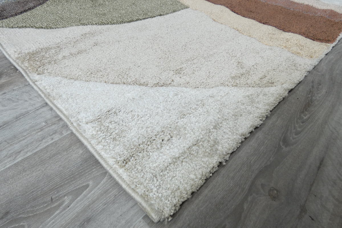 Kimya Collection Retro Wave Rug in Earthy Tones – Bold and Flowing Design