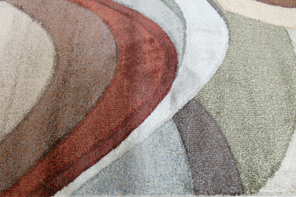 Kimya Collection Retro Wave Rug in Earthy Tones – Bold and Flowing Design