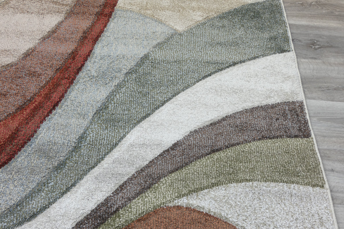 Kimya Collection Retro Wave Rug in Earthy Tones – Bold and Flowing Design