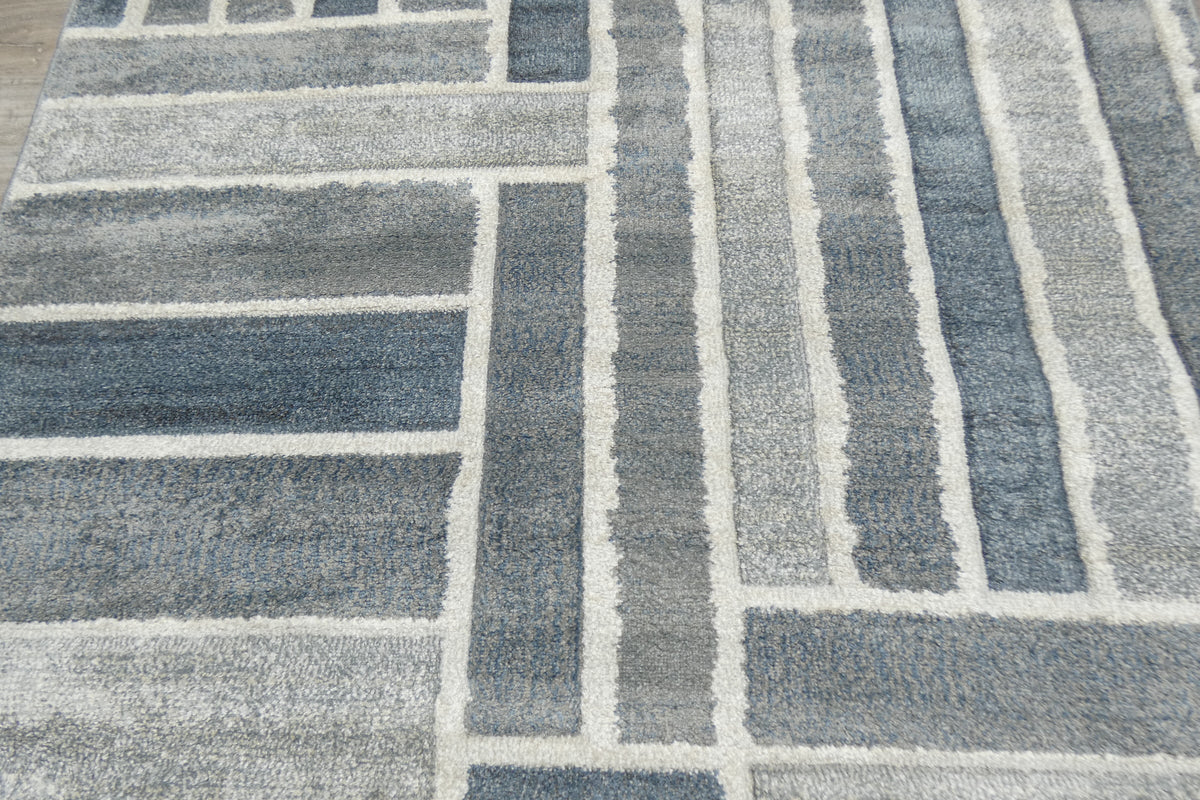 Kimya Collection Modern Geometric Rug in Blue and Gray – Structured Contemporary Design